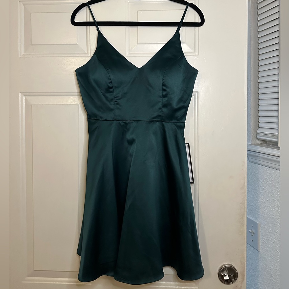 B Darlin emerald green Satin mini Dress
